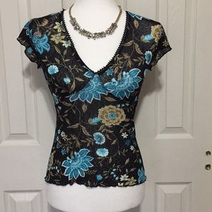 Sheer Black and Blue Floral Blouse
